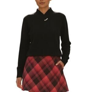 Vintage Black Lambswool Cowl Neck Sweater Womens Sz Medium Pearl Accent Classic